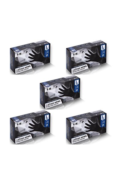 Has-Pet قفازات نيتريل سوداء 100 قطعة 5 قفازات سوداء مقاس L