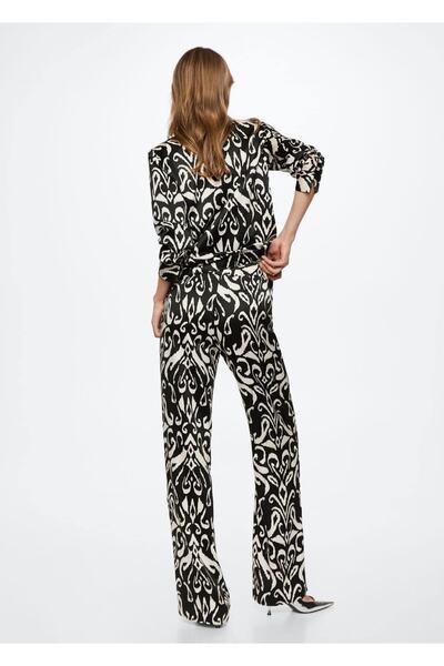 MANGO Woman Saténové kalhoty se vzorem