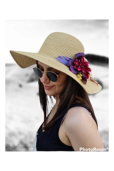 by.accessoriess قبعة نسائية من القش بتفاصيل زهور