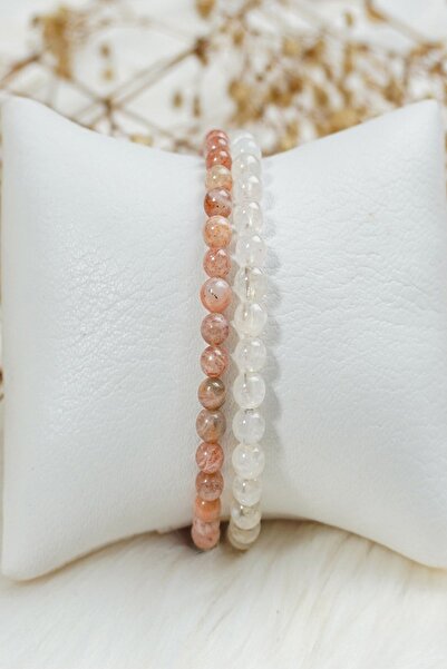 NehirTaş 6mm Certified Sun - Moon Stone Natural Bracelet Set of 2