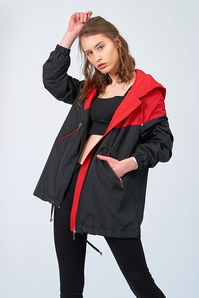 Moda Tuğram Women's Black Red Raincoat