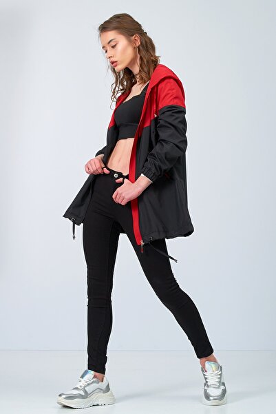 Moda Tuğram Γυναικείο Μαύρο Κόκκινο Αδιάβροχο