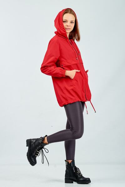 Moda Tuğram Women's Red Lined Raincoat