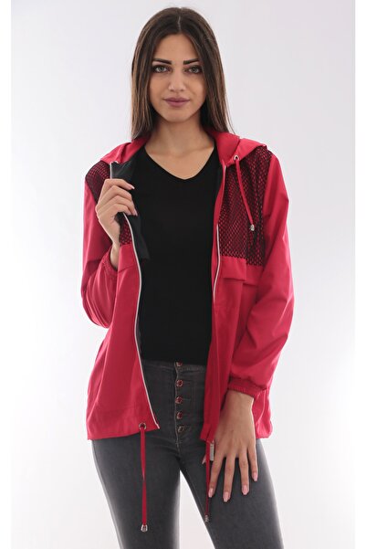 Moda Tuğram Women's Red Raincoat and Windbreaker