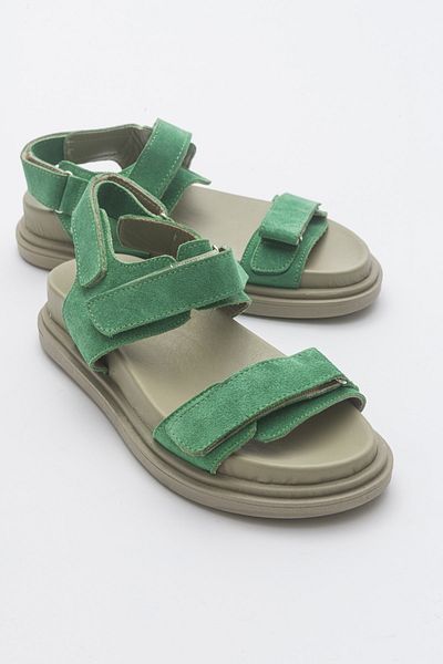 Luvi Wıtna Green Suede Genuine Leather Women's Sandals