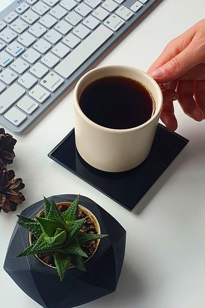 Decorita Glass Coaster| Set of 4 Solid Color - Black| 10cm X 10cm