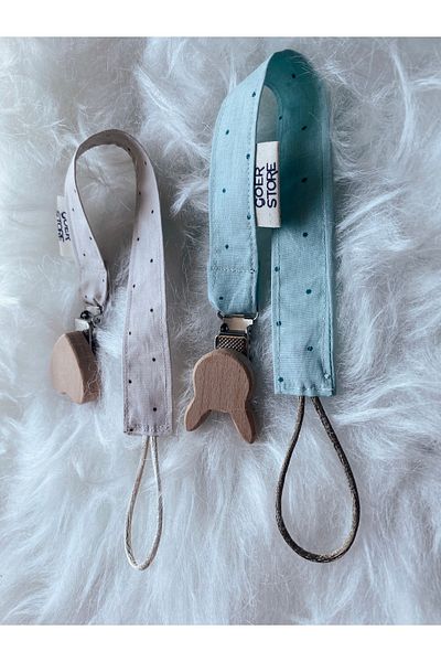 GOER STORE Set of 2 Natural Wooden 100% Cotton Fabric Pacifier Straps