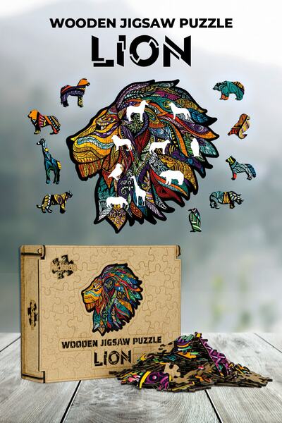 KİDSSAN Ahşap Mandala Puzzle Şekilli Özel Kesim Puzzle-yapboz (aslan)