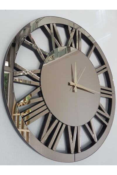AYNA DENİZİ Circle Bronze Model Bronz Renk 60 cm Dekoratif Aynalı Duvar Saati