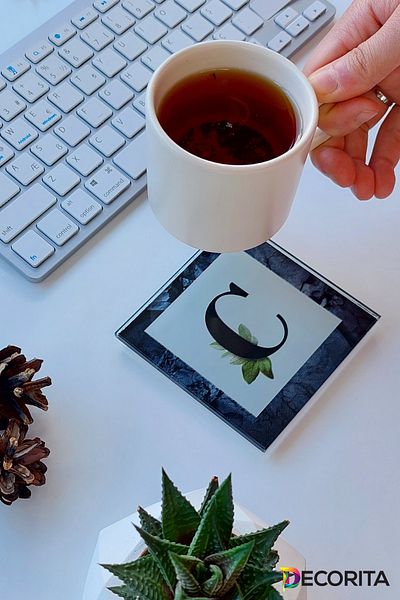 Decorita Glass Coaster| Letter Design| C| 10cm X 10cm