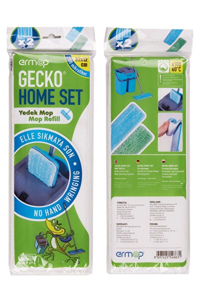 Ermop Mop Temizlik Seti +2(1 Paket) Yedek Püskül Mikrofiber Mop Yer Duvar Silme Gecko Home Tablet