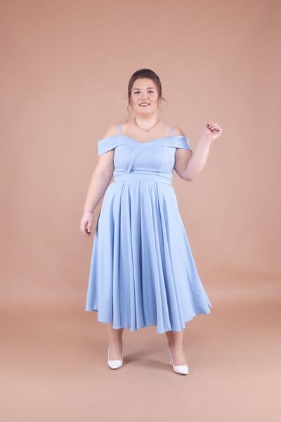 Bidoluelbise Women's Plus Size Strappy Off-Shoulder Detail Pleated Midi Dress