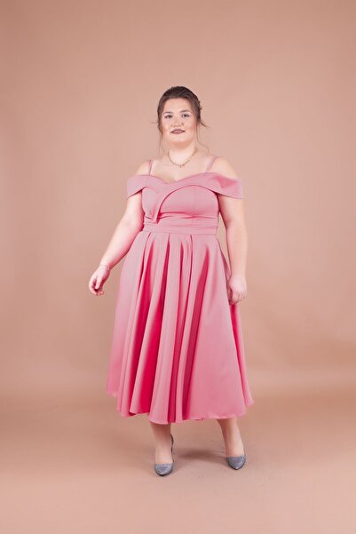 Bidoluelbise Γυναικείο φόρεμα μεγάλου μεγέθους με λουράκι με λεπτομέρεια πλισ...