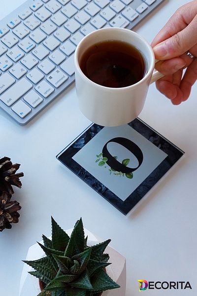 Decorita Glass Coaster| Letter Design| Set of 4| O| 10cm X 10cm