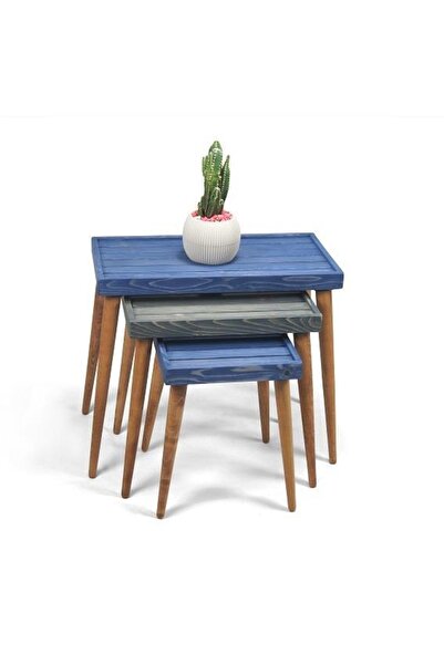 Mobenta Doğal Ağaç Masif Kütük Lata 3’lü Zigon Sehpa