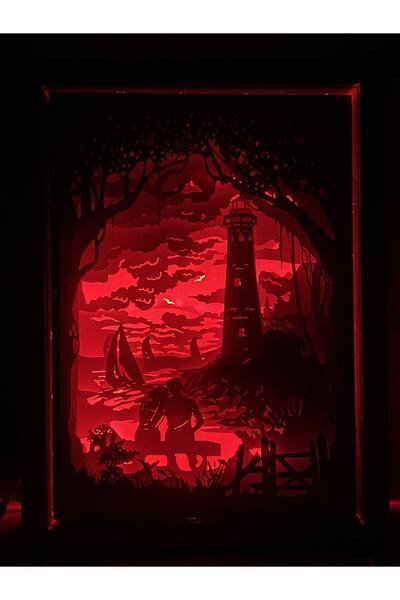 3d Gece Lambası - Light Box - Gölge Kutusu Deniz Feneri Aşkı