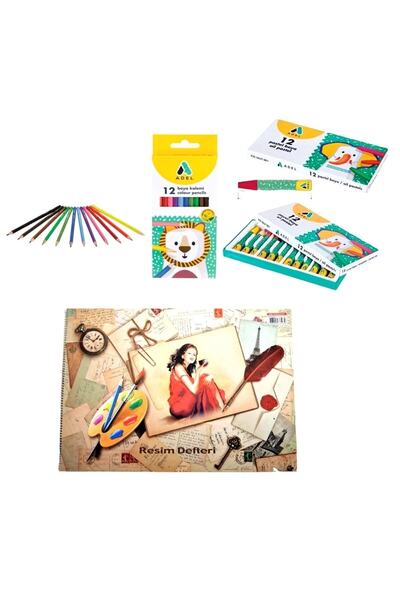 Adel Boyama Seti Kuru + Pastel + Resim Defteri 25x35
