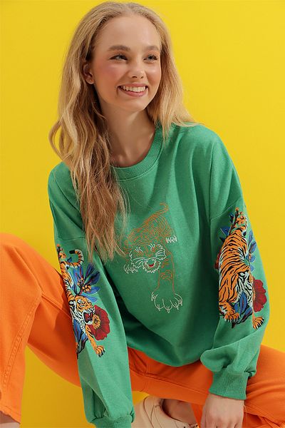 Trend Alaçatı Stili Sweatshirt - Grün - Regular Fit
