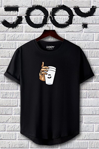 Jooy Company Siyah Beyaz Oval Kesim Bardak Tasarım Tshirt 2'li Set