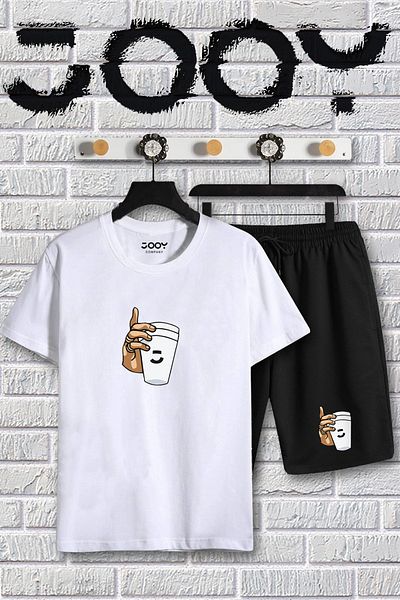 Jooy Company Σετ μπλουζάκι και χτενισμένο βαμβακερό σορτς με στάμπα White Cup