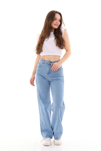 Trn JNS Pantaloni largi din lycra albastru deschis anilor 90 cu talie super înaltă