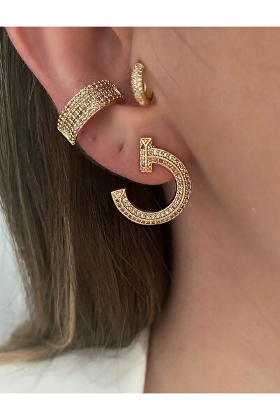 Pinery Jewels Çivi Zirkon Taşlı Gold Küpe