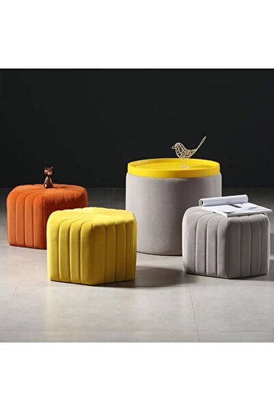 DeccoStil Çizgili Altıgen Dikişli Puf 45*45 Cm Yükseklik 45 Cm