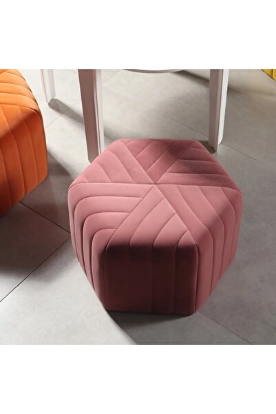 DeccoStil Çizgili Altıgen Dikişli Puf 45*45 Cm Yükseklik 45 Cm