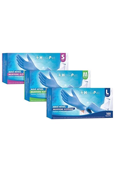 Has-Pet Mavi Nitril Pudrasız Muayene Eldiveni Large Koli - 20 X 100'lü