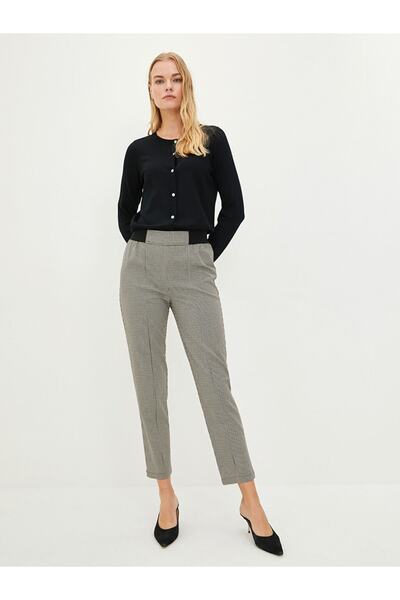 LC Waikiki Slim Fit Plaid Women's Trousers with Elastic Waist