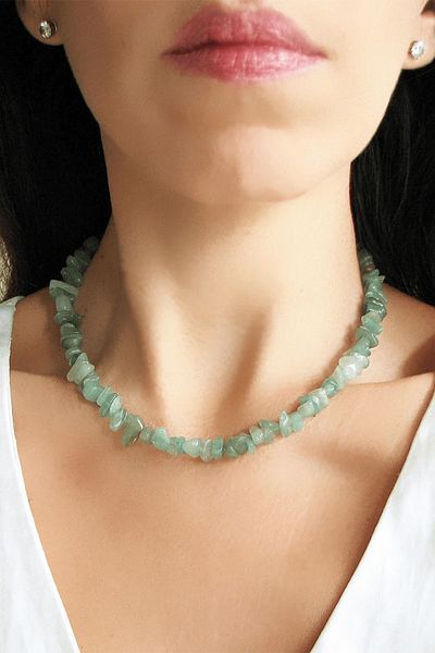 Tesbih Atölyesi Certified Natural Aventurine Broken Stone Necklace