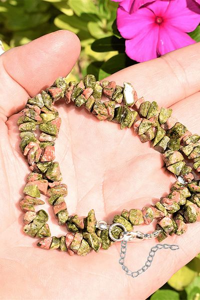 Tesbih Atölyesi Certified Natural Unakite Broken Stone Necklace