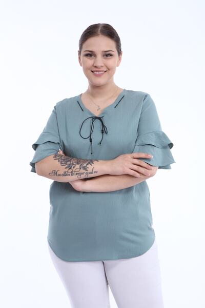 Lir بلوزة نسائية كبيرة الحجم بأكمام واسعة باللون الأخضر L2319