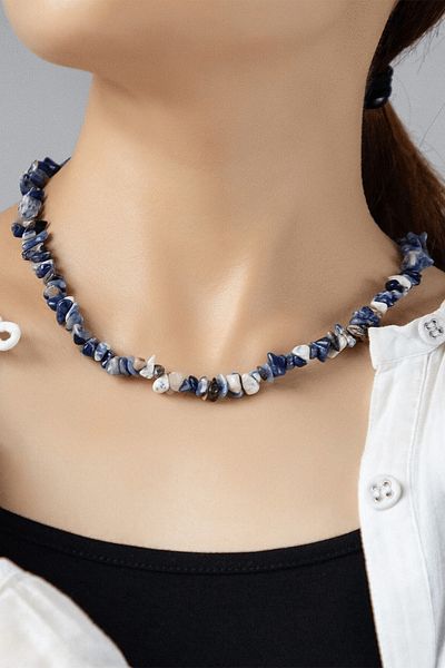 Tesbih Atölyesi Certified Natural Sodalite Broken Stone Necklace