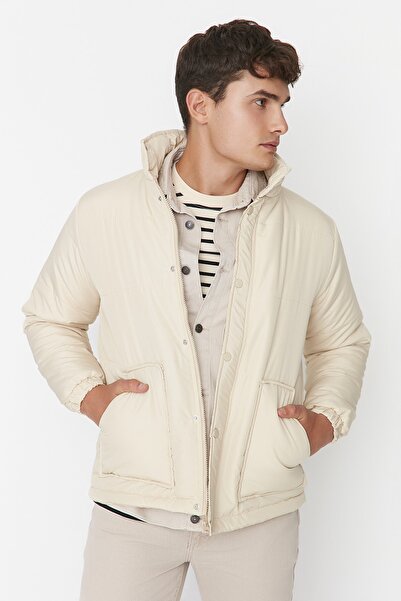 Trendyol Collection Wind- und wasserabweisende, steinfarbene Winter-Pufferjacke – normale Passform TMNAW22MO0131