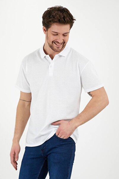 JAKARLI Ανδρικό μπλουζάκι Polo με κοντό μανίκι με κανονική εφαρμογή με λευκό ...