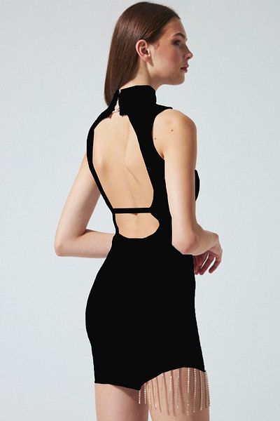 BERFUĞ KIRAN Back Low-cut Half Fisherman Mini Dress Black