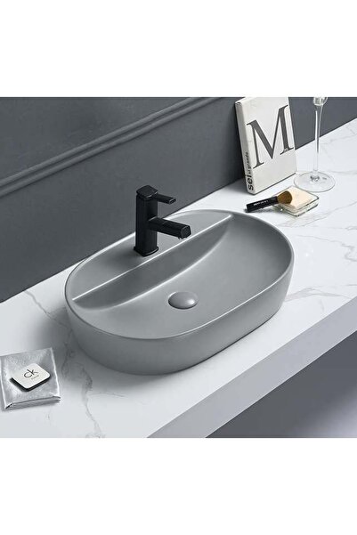 PUROSER Letoon Mat Gri Tezgah Üstü Çanak Lavabo