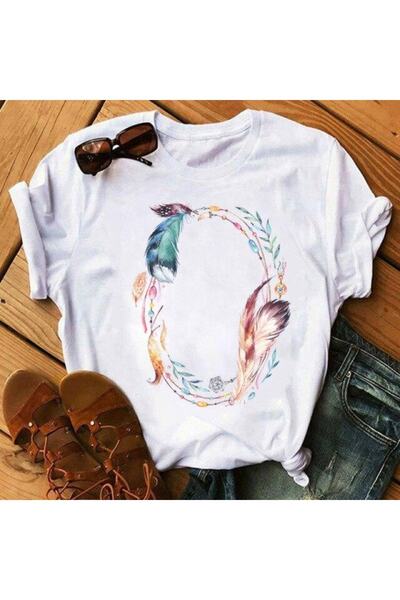 GALASHOP تي شيرت نسائي بطبعة زهور ريش Mod469