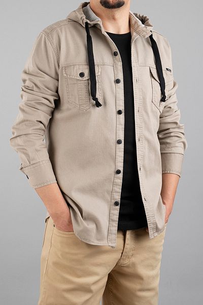 bombe Ανδρικό τζιν πουκάμισο με κουκούλα Slim Fit Stone Color