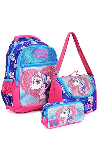 Coral High 23492 Mor Unicorn Desenli 3' Lü Okul Çantası Seti