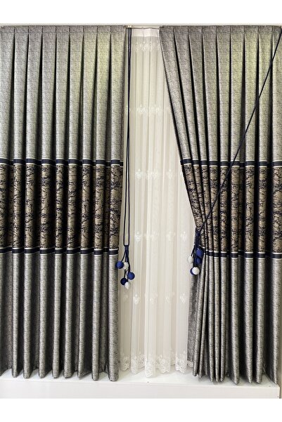 Fon Dünyası Panel Background Curtain Gray Navy Blue (single Wing)