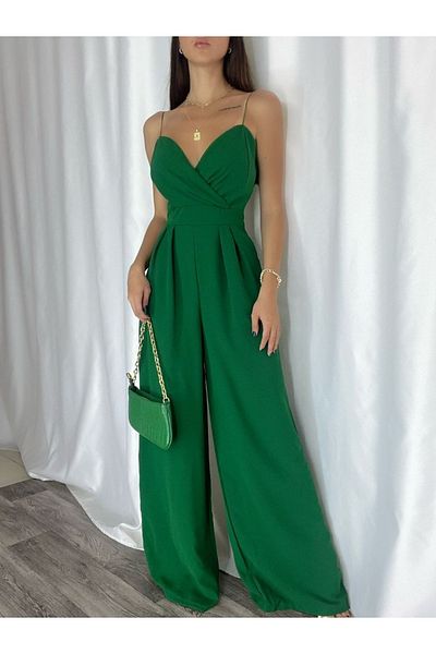 Secret Passion Lingerie Stil Culoare Verde Tesatura creponata elastica Bretele Decolteu dublu Rochie lunga de seara Salopeta 582101   697