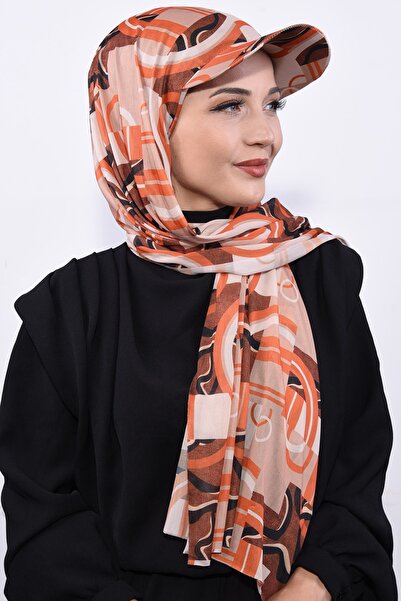 Nowa Scarf شال منقوش مع قبعة برتقالية