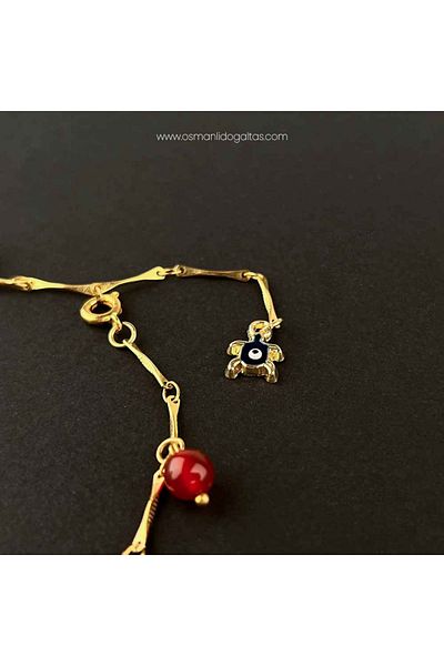 OSMANLI DOĞAL TAŞ Certified Agate Natural Stone Anklet 6 Mm, B951