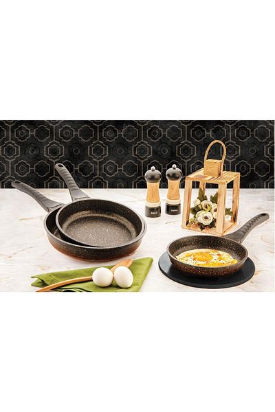 ÖZLİFE Rente Cast Granite 3 Piece Omelette Egg Pan Set 20,24,28