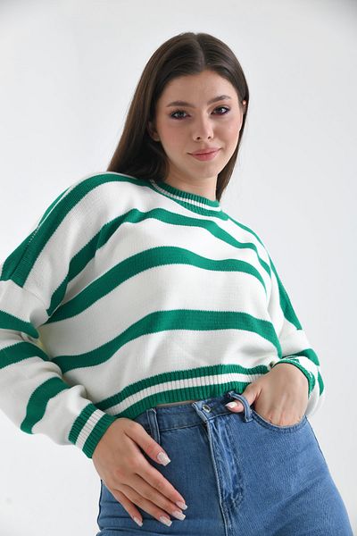 VOLT CLOTHİNG Kadın Bisiklet Yaka Çizgili Oversize Triko Kazak