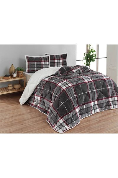 AKAYDINLAR Anna Gray Merino Comforter Set - Double, Quilt 3 Pieces