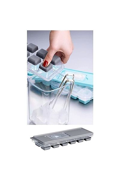 Kaşbaşı Home Practical 12 Compartment Bass Finger Silicone Ice Mold with Cover Silicone Non-Stick Bass Finger Icebox