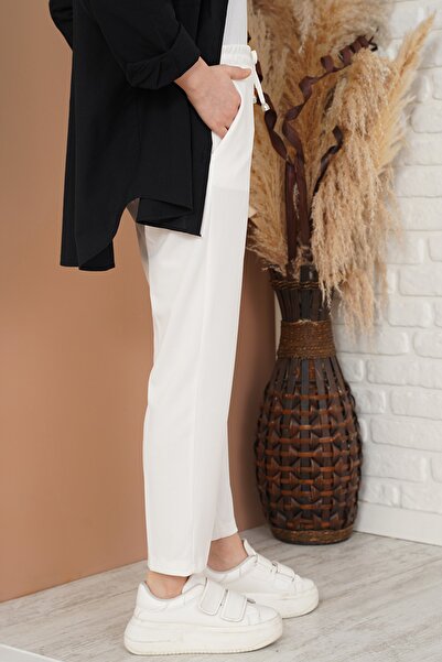 asilmoda Pantaloni strâmți cu talie elastică și detalii de frânghie - Pantaloni Hijab